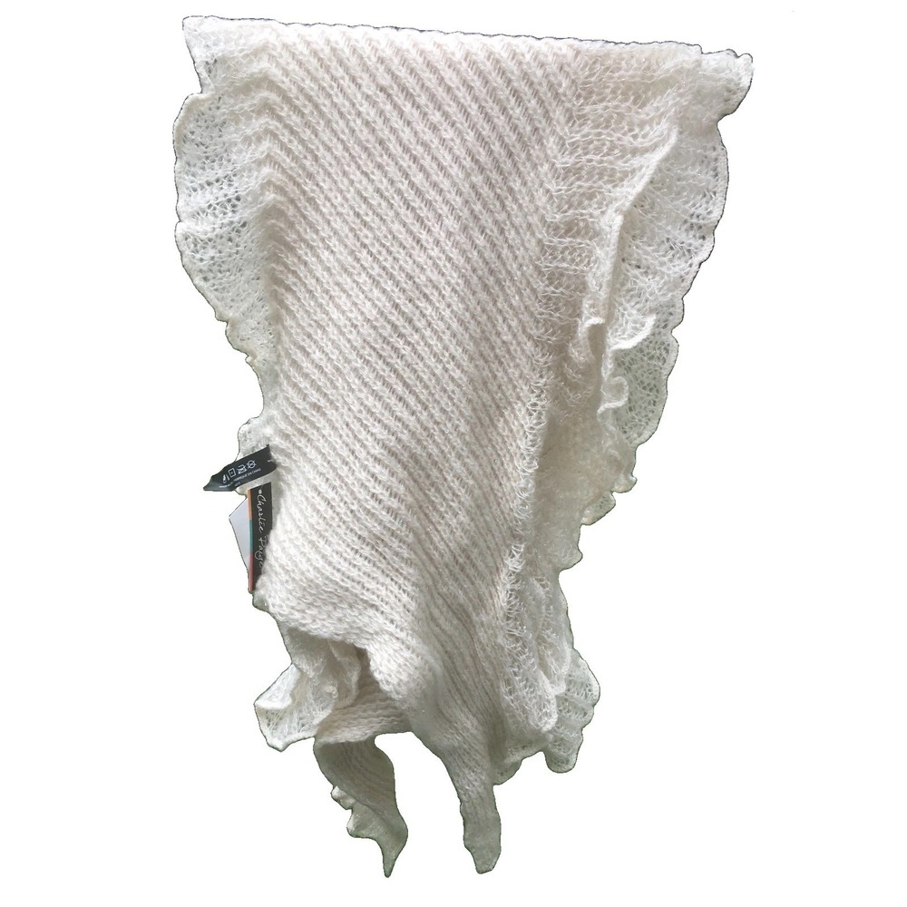 Charlie Paige Women Cream Open Knit Ruffle Scarf Metallic Shimmer NWT